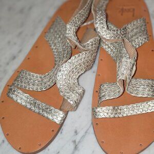 BEEK Lace Up Leather Gladiator Sandals Metallic Handmade Mexico Wing Strap 8